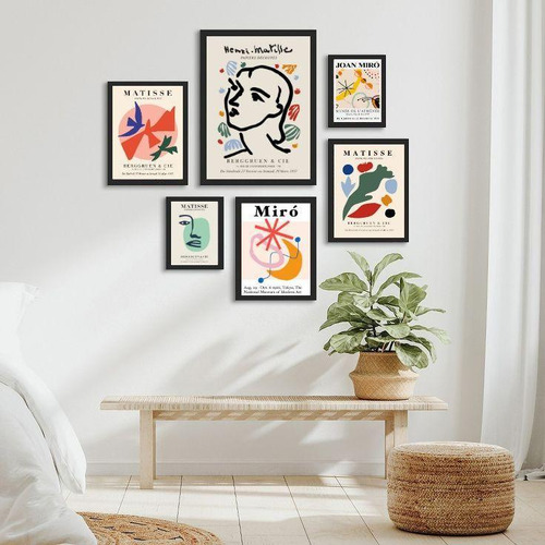 Conjunto 6 Quadros Papiers Découpés Matisse E Miró - Vidro
