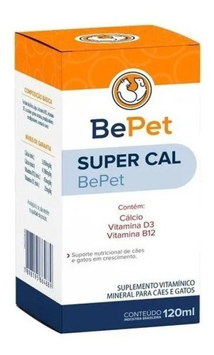 Super Cal Bepet 120ml Suplemento Cálcio Vit.d3 B12 Cão/gato 