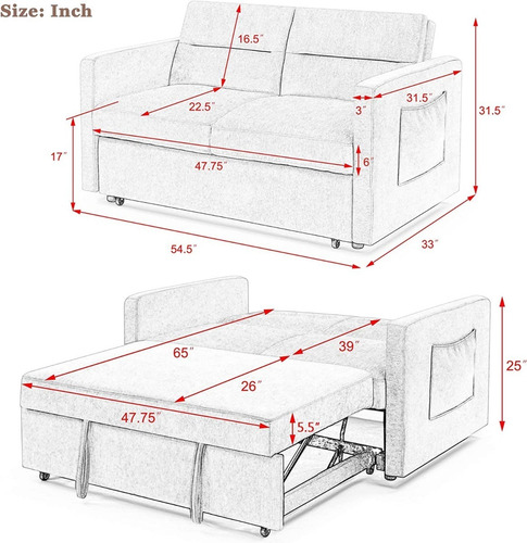 Sofa Cama Convertible 3 En 1 Color Beige 55p Marca Antetek
