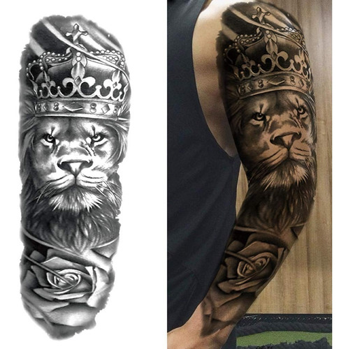 Tatuaje falso Tatuaje falso de la corona del rey león, color súper real, color tigre