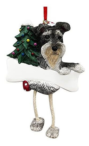 Schnauzer Ornamento Gris Y Blanco Con El Único  Colgando Pie