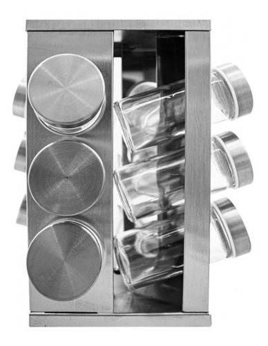 Especiero Acero Inox 12 Frascos Giratorio Cuadrado