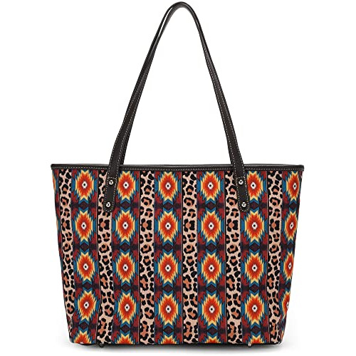 Montana West Aztec Leopard Print Canvas Tote Bag Purses