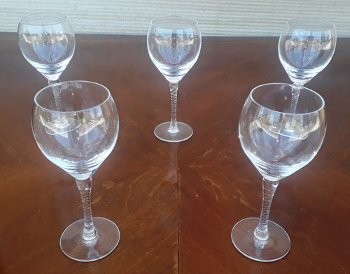 Set 5 Copas Antiguas Cristal Pie Tallado Vino Agua Brindis