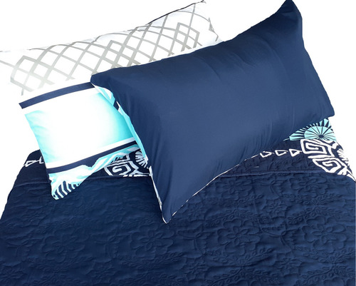 Imagen 2 de 2 de Colcha Española Estampada Azul Oscuro Queen Liso