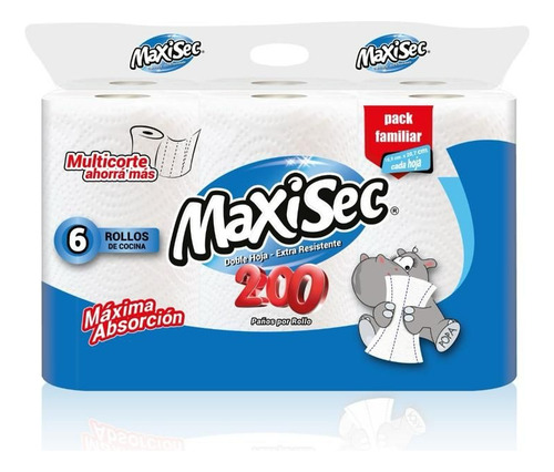 Rollo De Cocina Maxisec Doble Hoja Familiar 6 Un X 200 Hojas