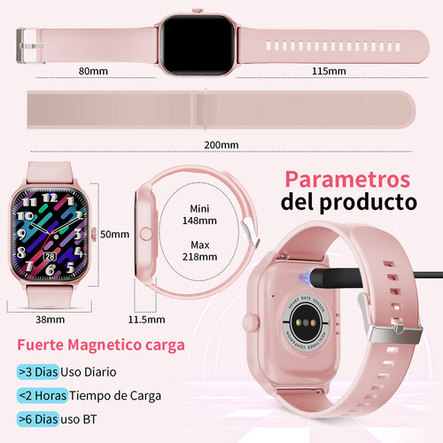 Aiyinsmart KR‑X8 Smart 201 Rosa – Smartwatch Deportivo IP68 para Mujeres y Hombres
