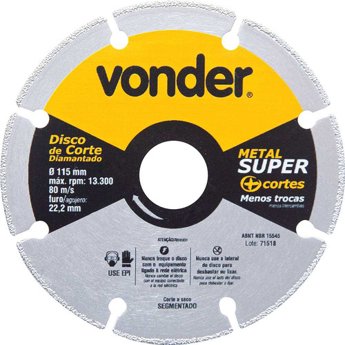 Disco De Corte Diamantado Segmentado Metais 115 Mm Vonder