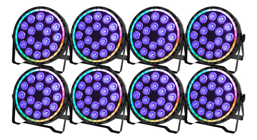 Kit 8 Refletor Slim Led Par64 Rgbw 18 Led 12w Dmx + Fita Led