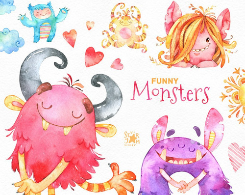 Clipart Monstruos, Monsters, Acuarela