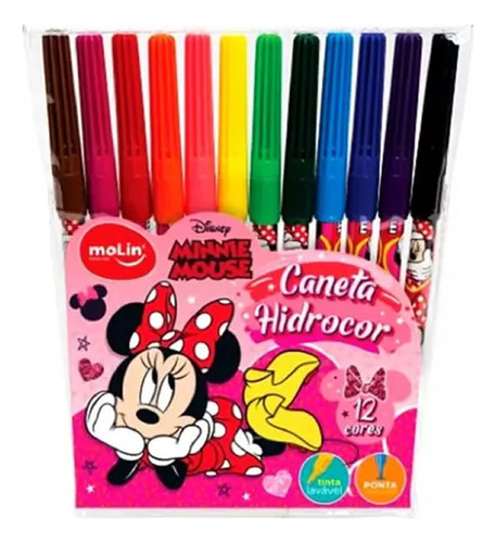 Caneta Hidrocor - Canetinha Minnie Mouse 12 Cores Molin