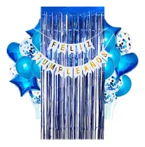 Comprar Kit Set Feliz Cumpleaños Azul Decoración Fiesta Globos Deco