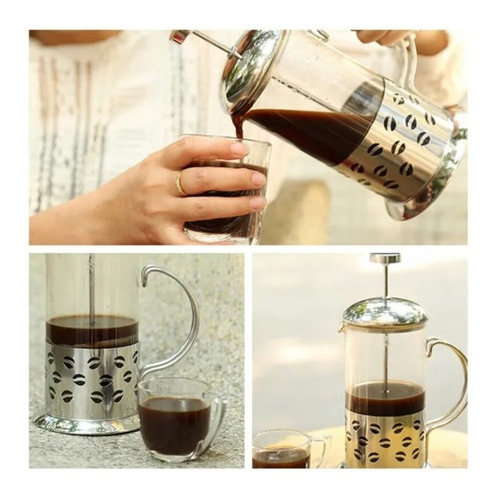 Imagen 7 de 8 de Tetera Cafetera De Vidrio Francesa 350ml Acero Inoxidable.
