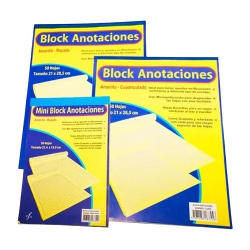 Set X 12 Block Amarillo 1/2 Carta X 50 Hojas Rayas - Rayado