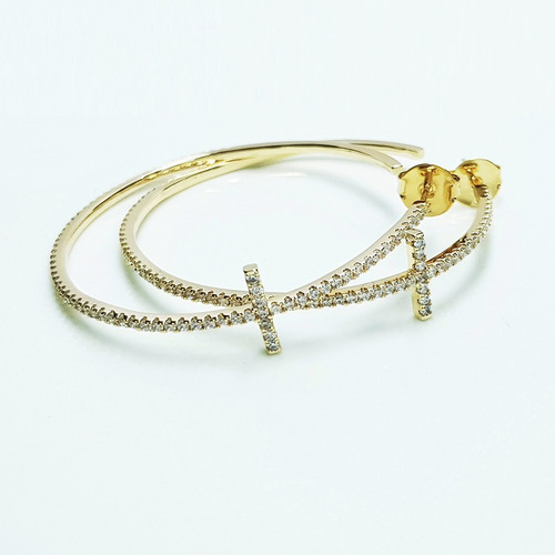 Imagem 5 de 7 de Brinco Feminino Argola Grande Pedra Zirconia Banhado Ouro18k