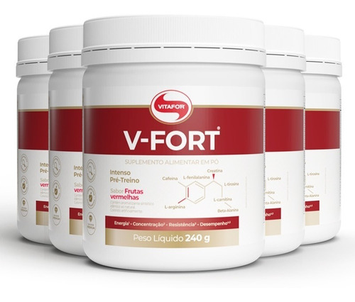 Kit 5 V-fort Intenso Pré Treino Vitafor 240g Frutas Vermelhas