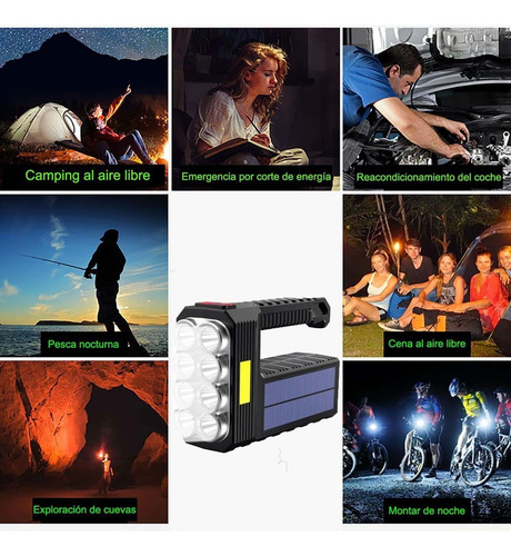 Lampara Táctica Led+cob Recargable Impermeable Energía Solar