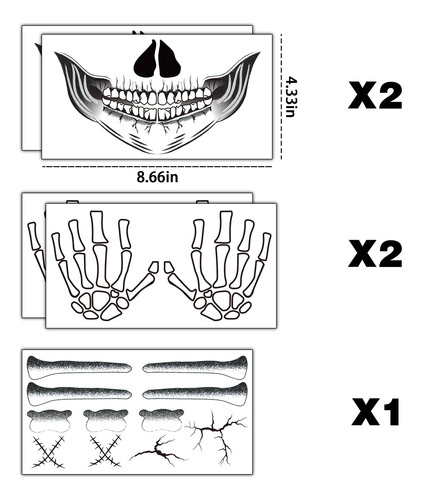 U-goforst 2x Tatuaje De Cara De Esqueleto, Tatuaje De Mano D