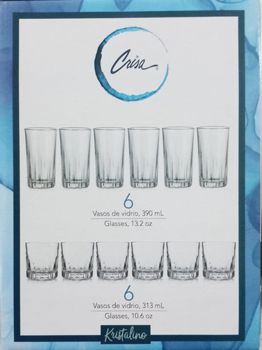 Kit 12 Vasos De Vidrio Kristalinos Crisa De 390ml Y 313ml Color Transparente
