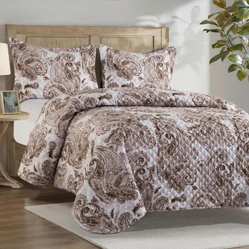 Colcha Reversible 3 Piezas Matrimonial Color Gris Ultra Suav