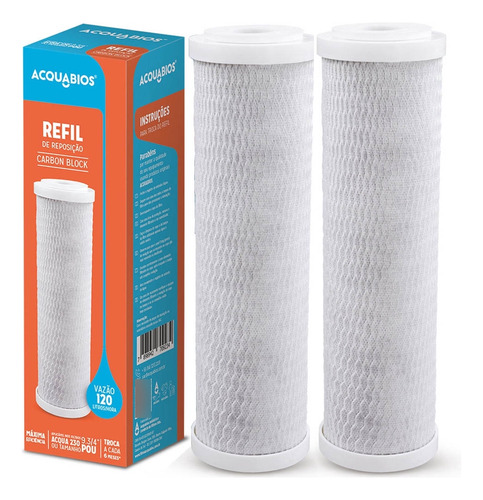 Kit 02 Refil Aqua 230 Carbon Block 9.3/4 Pou Acquabios