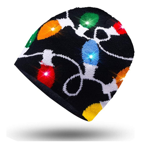 Gorro De Punto Con Luz Led Brillante  Navidad Con 2 Baterías