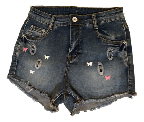 Short De Jean Azul Elastizado Con Mariposas Mujer Talle M