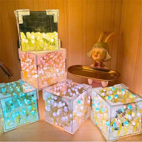 Tulipán Espejo Luz De Noche,diy Tulipán Flor Lámpara Led