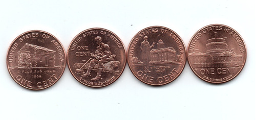 Usa Lote 4 Monedas 1 Cent Lincoln Conmemorativas Año 2009 Sc