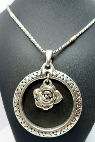 Cadena Plata 925 Y Oro Con Colgante De Plata Diseño Flor 