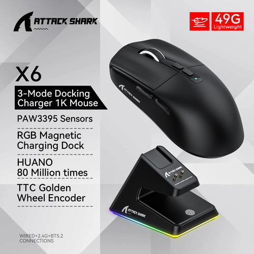 Ratón Bluetooth Attack Shark X6 Paw3395, Conexión Trimodo
