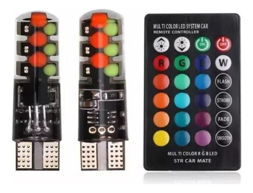 2 Focos Led T10 Varios Colores Con Control Remoto Moto Auto