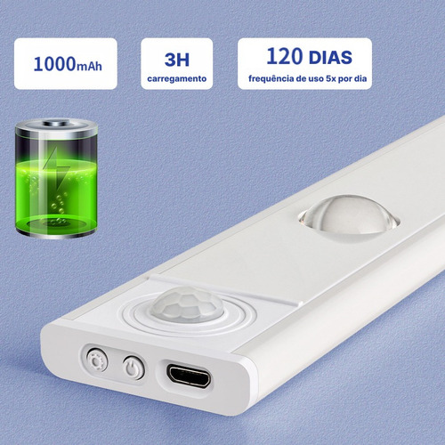 Luminária Led 3 Cores 50cm Com Sensor Recarregável Usb