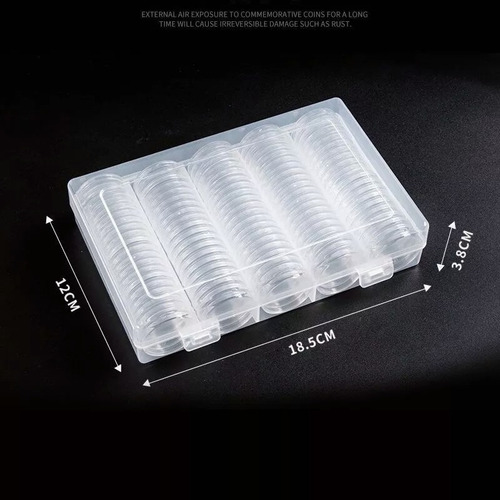 Caja Plástica 100 Capsulas Tamaño Ajustable Para Moneda 30mm