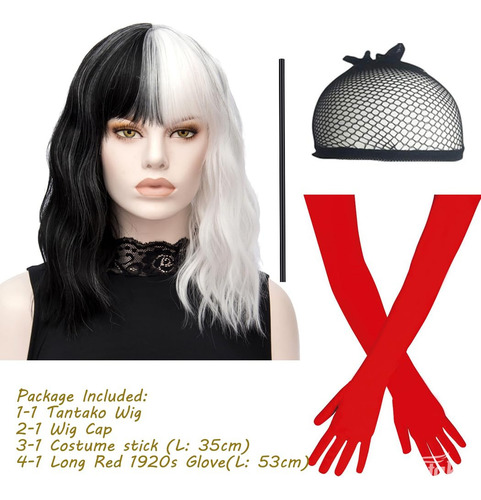 Perucas Onduladas De Cosplay Femininas Pretas E Brancas, Cur
