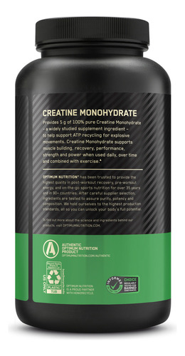 Optimum Nutrition Powder Creatina Micronizada 300g 60 Porciones de 5g Mejora Fuerza y Rendimiento Suplemento Deportivo de Alta Pureza Sin Sabor