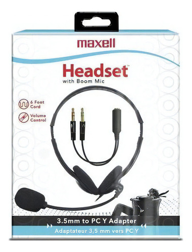 Maxell Diadema Con Micro Boom Conect 3.5mm Y Adaptador Para Color Negro