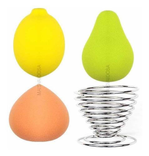 Kit 3 Esponja P/ Maquiagem Gota Frutas Com Suporte Infantil