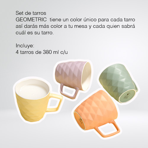 Set De 4 Tarros De Porcelana 380 Ml Modelo Geometric