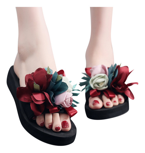 Sandalias De Verano Con Cuñas De Flores Bohemias Para Mujer,