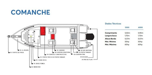 Lancha De Alumínio Comanche 6000 + Motor Mercury 60hp 4t P.f