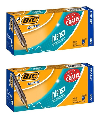 Kit 2 Cajas Boligrafos Lapicero Bic Cristal Intenso Azul