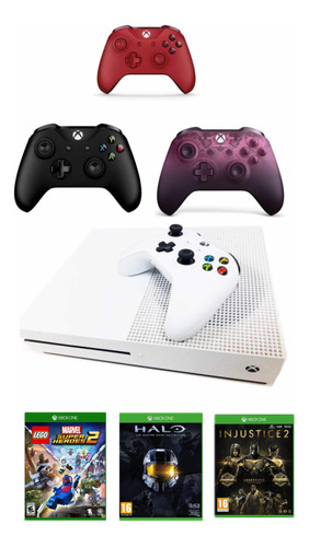 Xbox One S 1tb, Con Cuatro Controles Y Tres Videojuegos