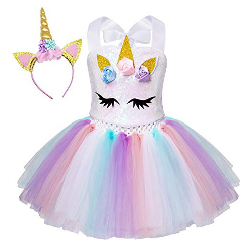 Vestido De Fiesta De Cumpleaños Unicornio Niñas Lente...