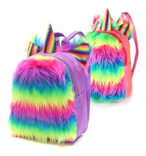 Mochila Teen Infantil Unicornio Peluche Arco Iris Trendy