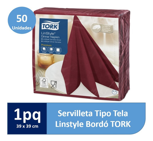 Servilleta Tipo Tela Tork Linstyle Burdeo 1 Paquete 50un