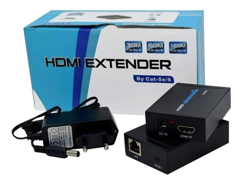 Extensor Hdmi 60m Conversor Via Cabo De Rede Extender Cat5/6