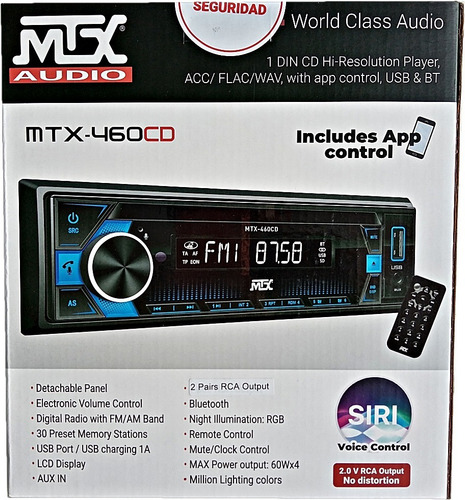 Autoestereo Bluetooth Cd Mtx 460cd Am/fm Usb Siri App Contro
