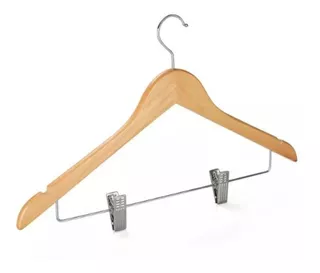 Cabides GG Home Cabide de madeira com presilha atacado lojista closet terno para bermudas Kit de 10 unidades cor natural