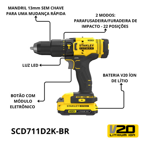 Parafusadeira Scd711c2k-br 20v C/ Maleta E 2 Baterias